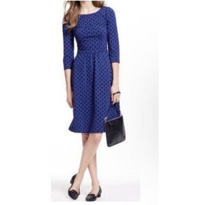 Boden Dress Women’s 16L Blue Flocked Polka Dot 3/4 Sleeve Knee Length Dress
